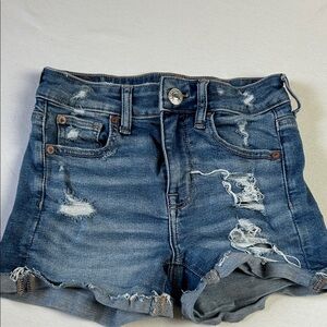 Super Stretch Hi-Rise Shortie size 00 Blue American Eagle Outfitters Shorts